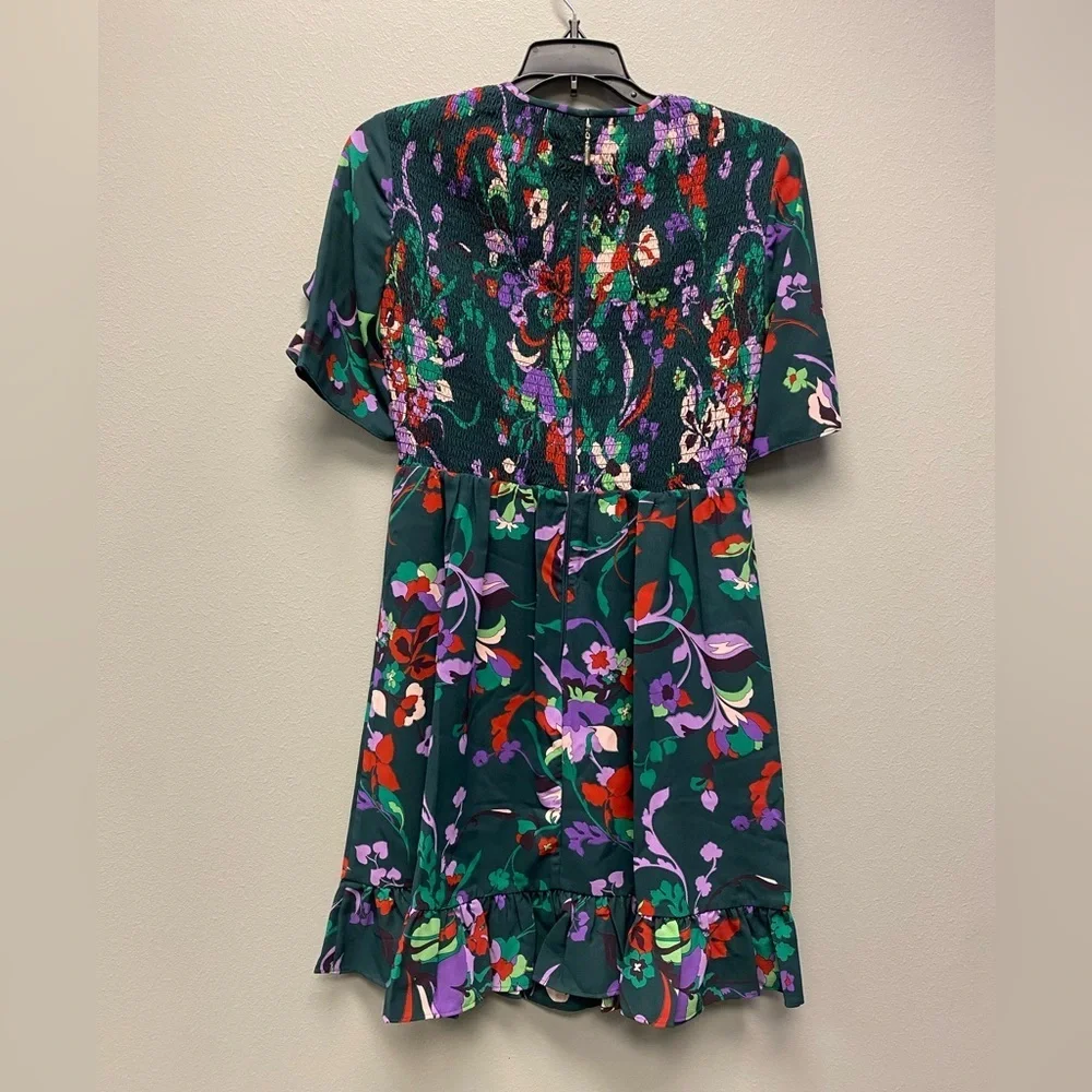 NWOT Kate Spade Fleur Nouveau Mini Dress Smocked Ruffle Green Women Size 0